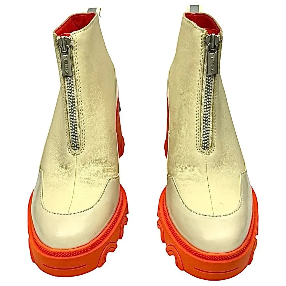 Sorel Brex Chelsea Boots Waterproof Beige Orange Leather Size 9.5 NEW
